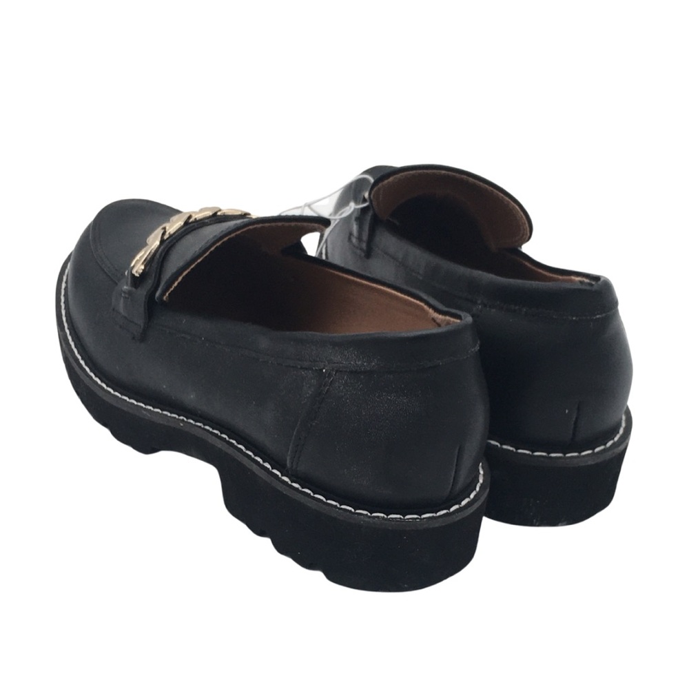 BCBG black Lug sole Loafers Vegan Leather with Gold Chain detail NWOT size 8 - Picture 9 of 16